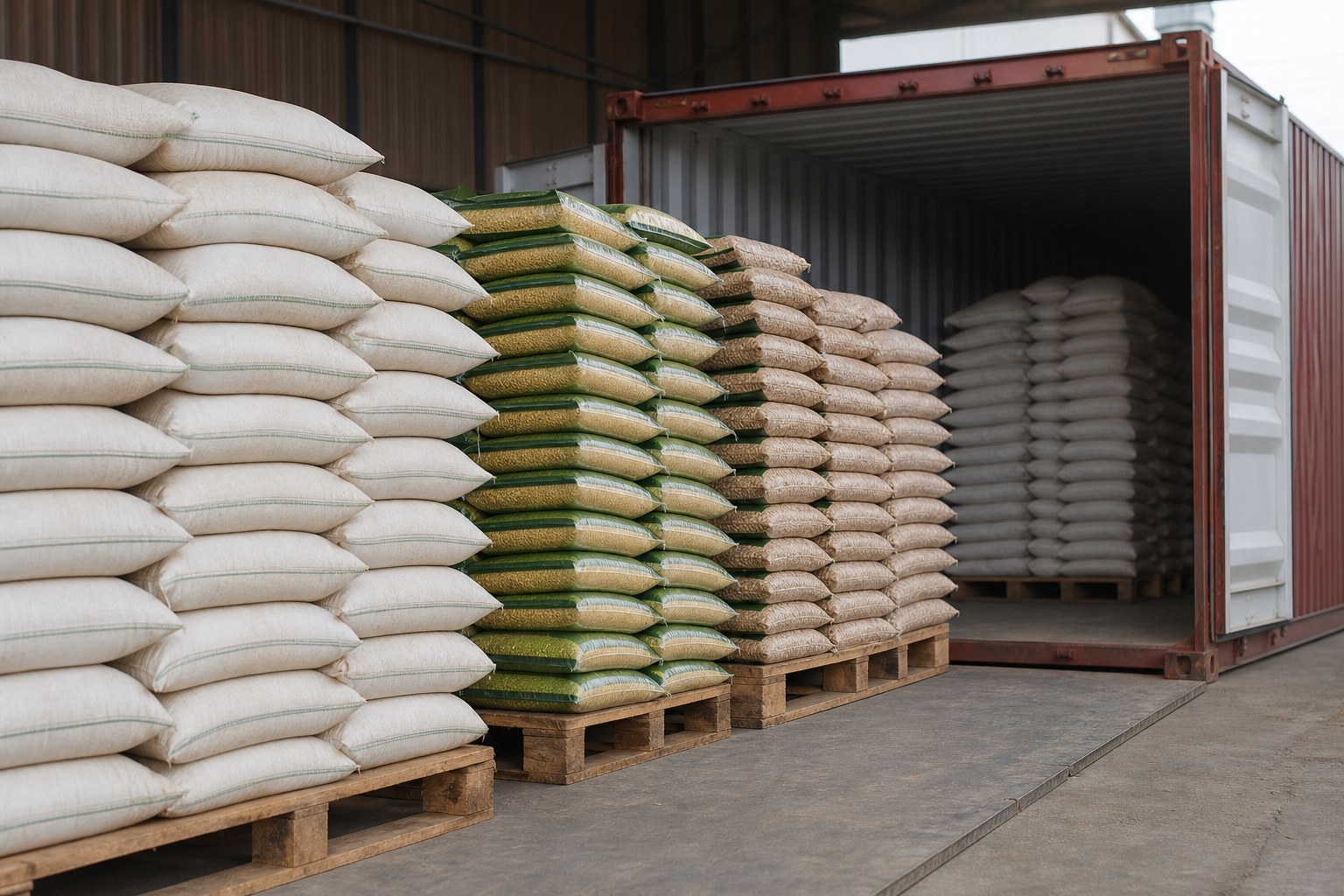 Staple foods warehouse and container loading